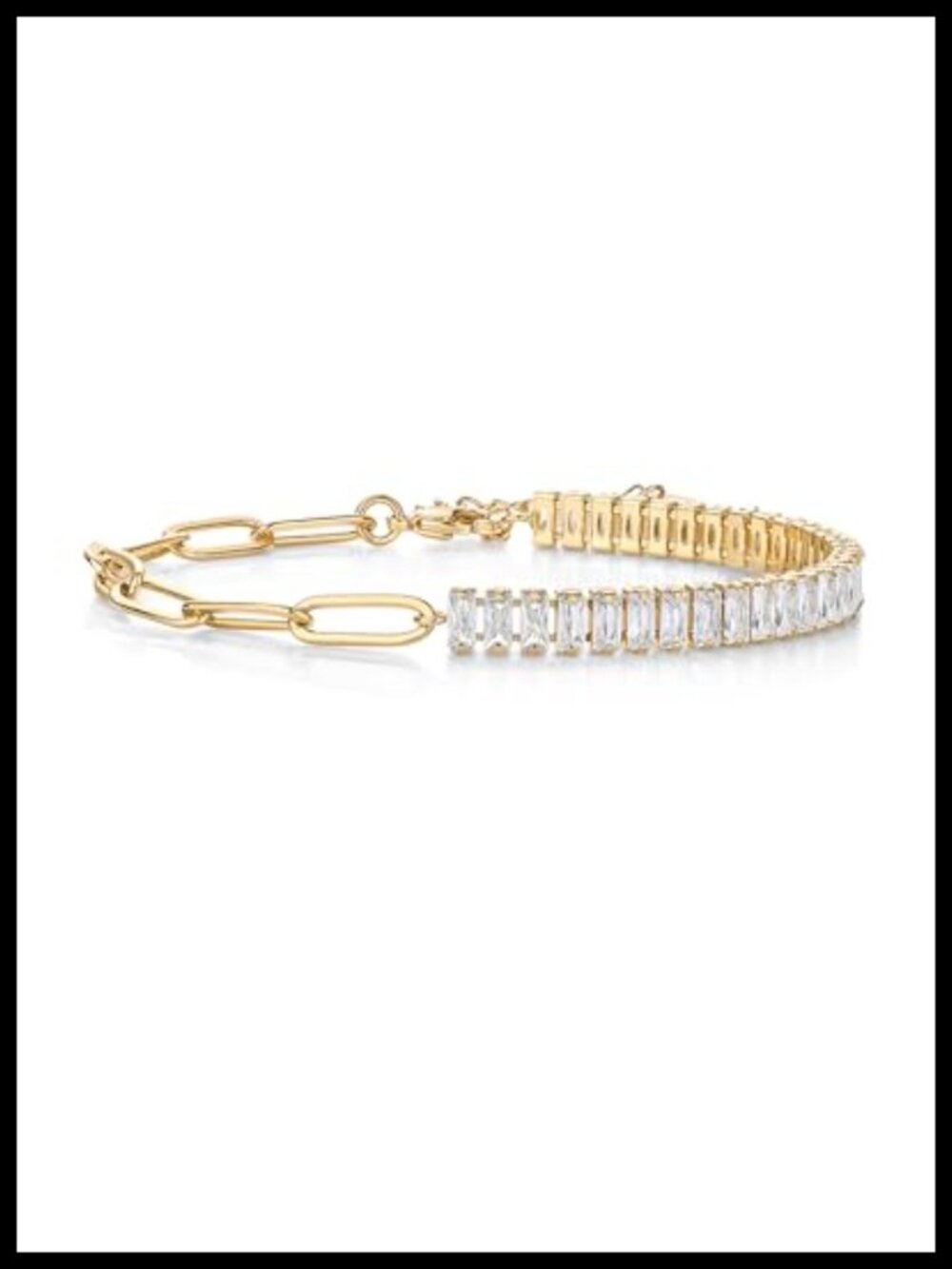 14k Gold Plated Paperclip Chain CZ Bracelet for Women